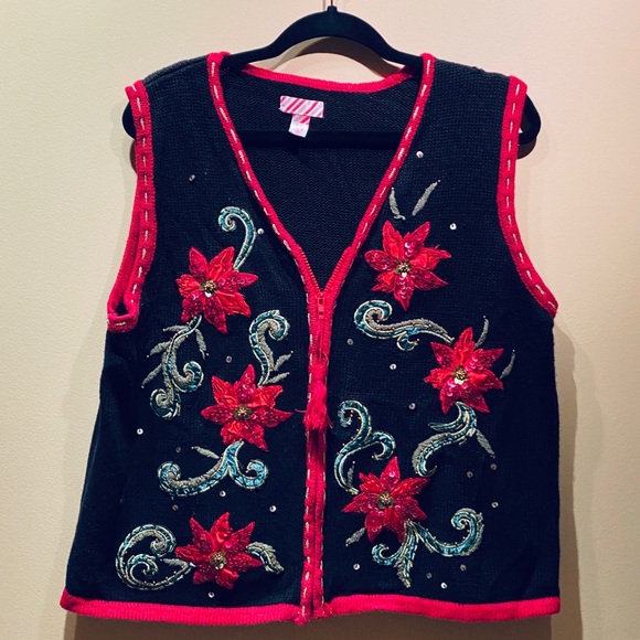 Sweaters - 🎄🌟HP🌟Poinsettia Sequin Sweater Vest XL
